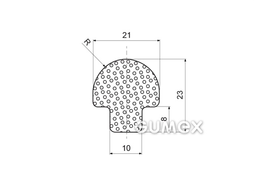 Silikonový mikroprofil tvaru hříbek, 23x21/10mm, hustota 450kg/m3, -60°C/+200°C, bílý